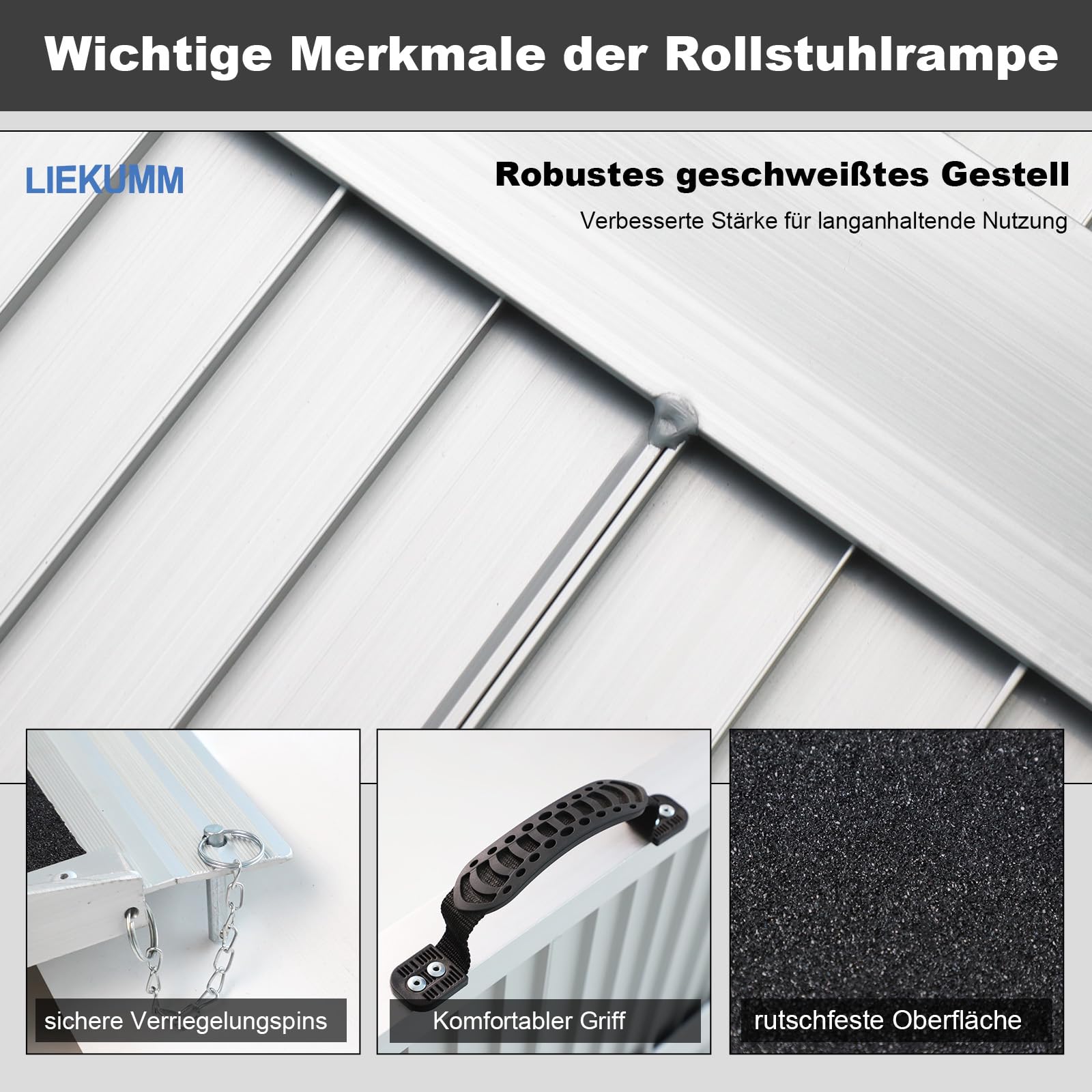 LIEKUMM 91 x 73 cm Rampa dla wózków inwalidzkich, 300 kg nośności, aluminiowa rampa dla wózka inwalidzkiego, rampa progowa do domu, stopnie, przenośna rampa do wózka inwalidzkiego, skuteru, wózka