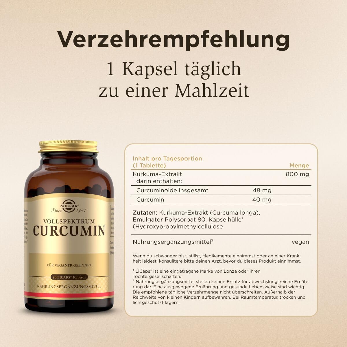 SOLGAR® Vollspektrum-Curcumin | 40mg Curcumin pro Kapsel | Patentiertes Verfahren für eine bis zu 185-fach höhere Bioverfügbarkeit | 100% natürlicher Ursprung | 90 Weichkapseln für 3 Monate