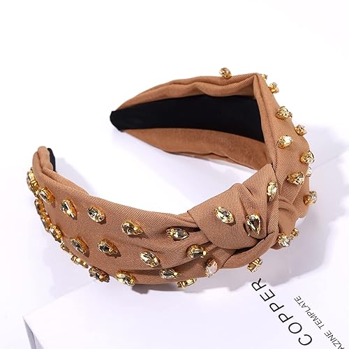 Vista 28 de NVENF Diademas anudadas con diamantes de imitación para mujer, diademas con cuentas de cristal, diadema con nudo superior, diademas de moda