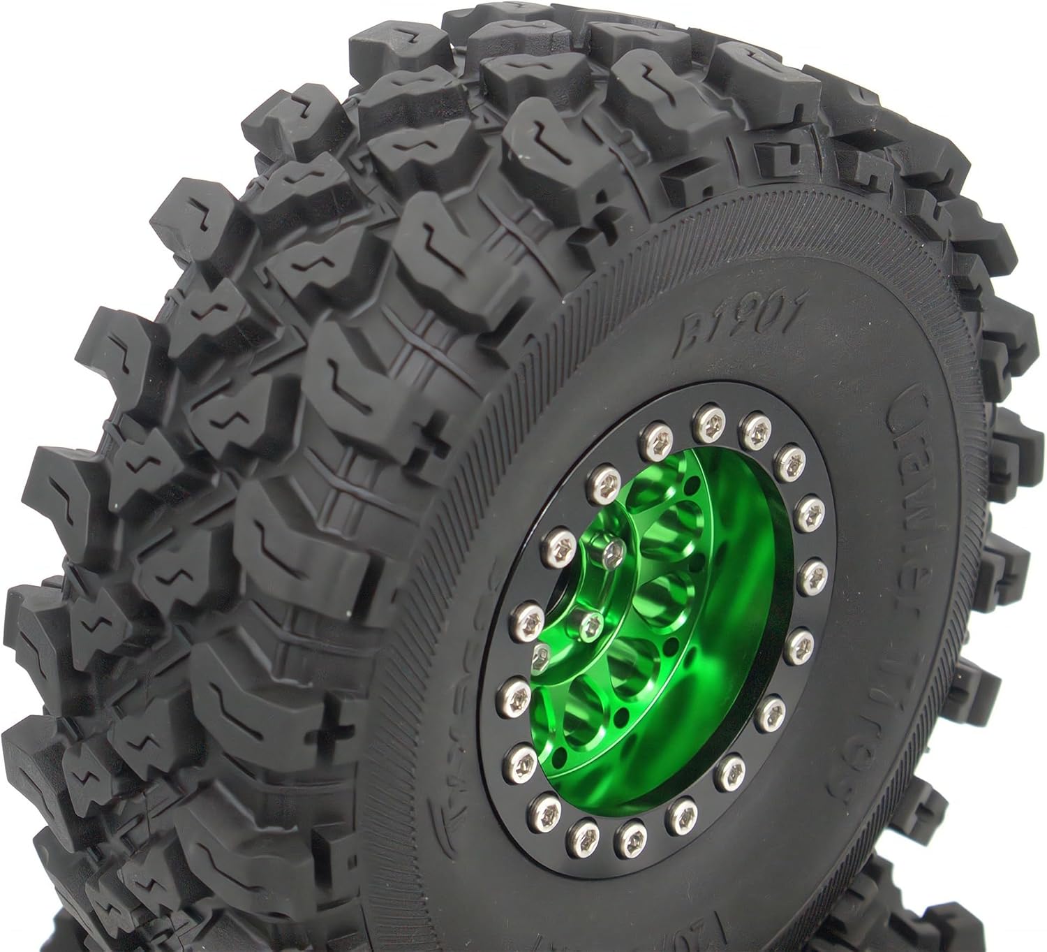 RC 1.9 Beadlock Wheels Negative Offsets 8mm and Tires for 1/10 SCX10 SCX10 SCX10 Pro TRX4 TRX6 Gen7/8 RC Crawler Remote Control Car Upgrades Aluminum 1.9 Beadlock Wheel Rims (Green Black) DK