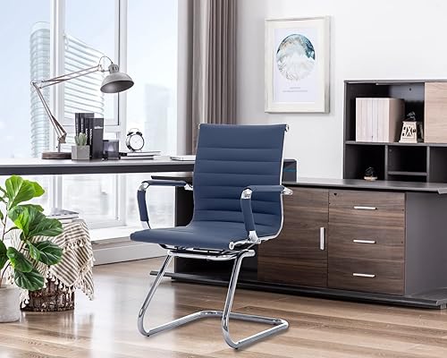 Miniatura 2 de CIMOTA Sillas de cuero para sala de espera, sillas de recepción con respaldo medio y base de trineo para reuniónpacientesala de conferencias, color