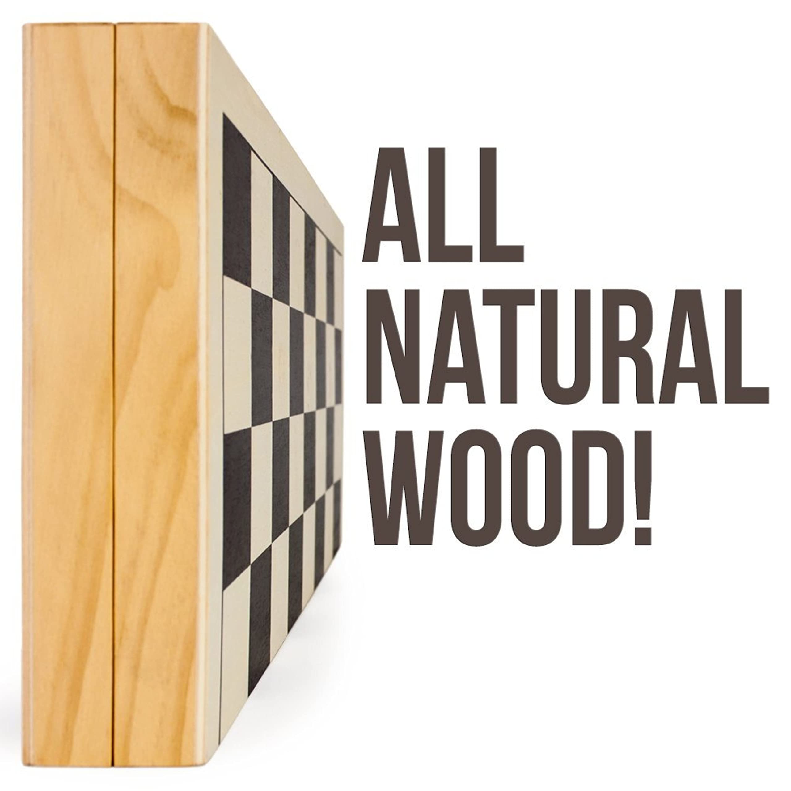 Brybelly Natural Wooden Folding Chess Game with Staunton Wood Carved Pieces, 14-calowy