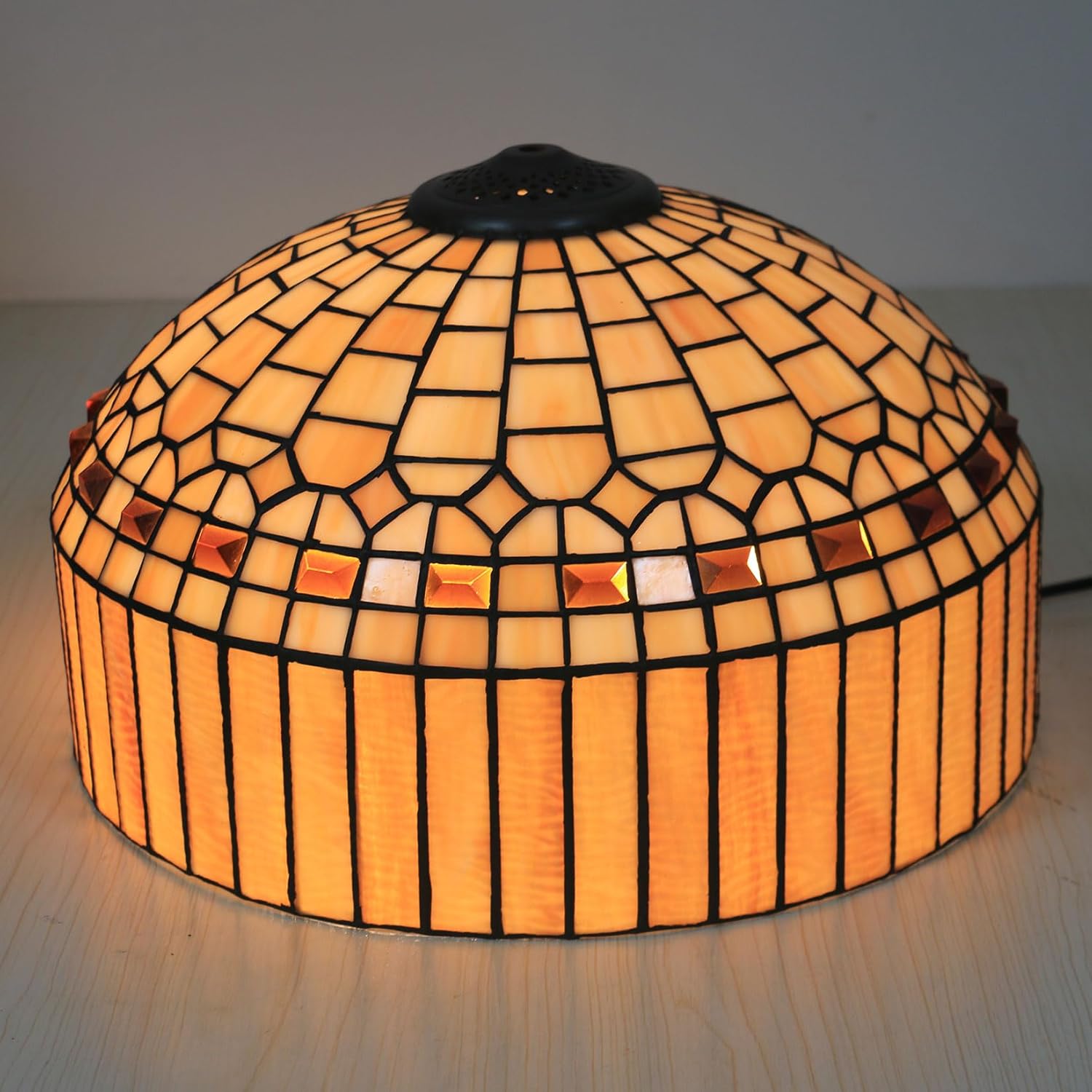 Tiffany Lamp Shade Replacement Only 16 Inch Stained Glass Cream Amber Lampshades, Vintage Beige Light Cover for Table Lamp Floor Lamp Hanging Pendant lamp Ceiling Light