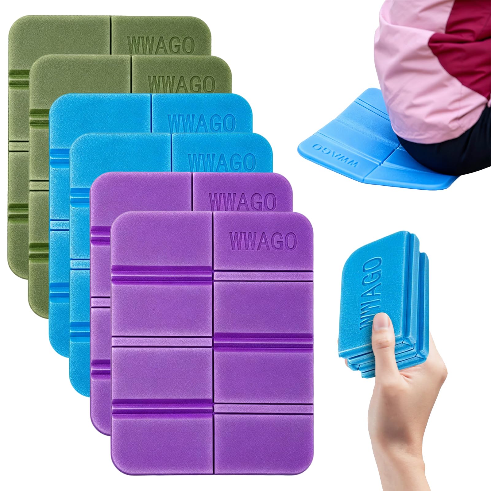 6Pcs Foldable Seat Mats, XPE Foam Portable Moisture-Proof Waterproof Sit Pads Assorted Colors for Camping Hiking Picnic Park Stadium Garden Outdoor Activities (Blue&Green&Purple)