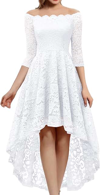 Dressystar Women's Lace Cocktail Dress Hi-Lo Off Shoulder Bridesmaid Swi...