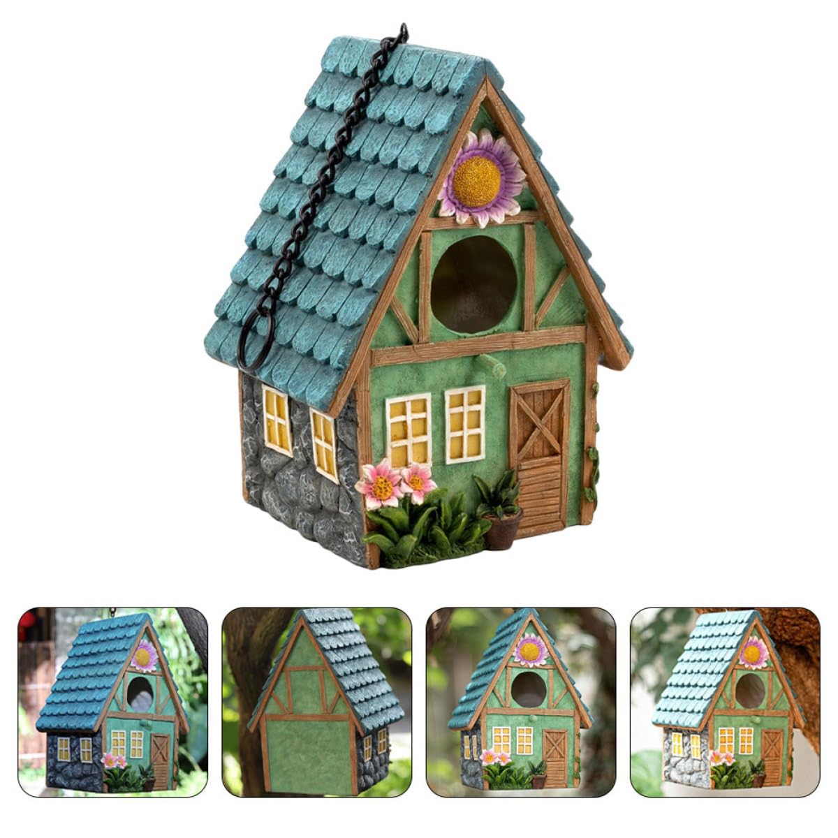 Angoily Nido de Pájaro de Resina para Jardín Exterior, Casa para Pájaros Fácil de Colgar Estilo Rústico, Refugio Cálido para Aves en Balcón y Patio