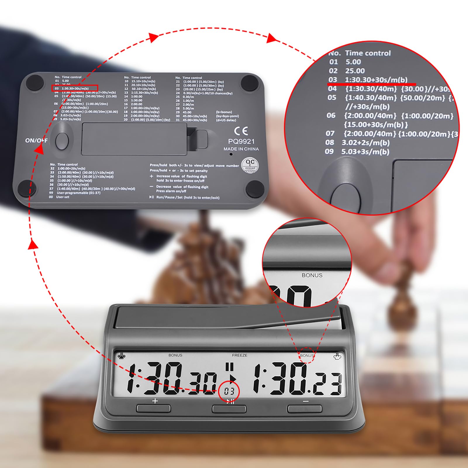 Professionelle Digitale Schachuhr für 2 Spieler 37 voreingestellte Programme Countdown Verzögerungsmodi LCD-Display für Schach und chinesisches Schach