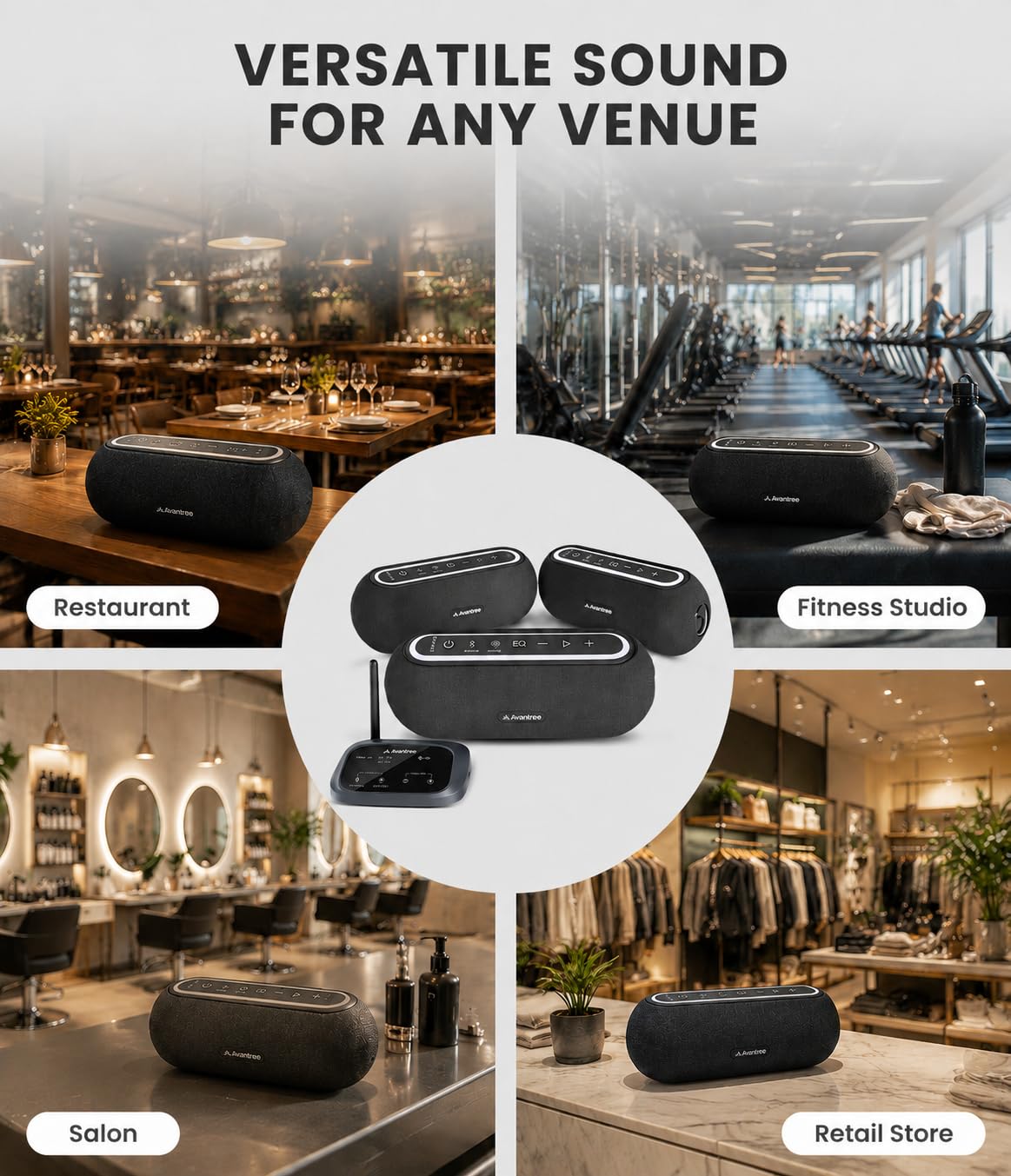 Venucast Harmony A2 – Sistema Di Altoparlanti Wireless Auracast Per Audio Di Sottofondo In Casa, Espandibile, Controllo A Un Pulsante, Bluetooth/Ottico/AUX, Per Negozi E Piccoli Ambienti