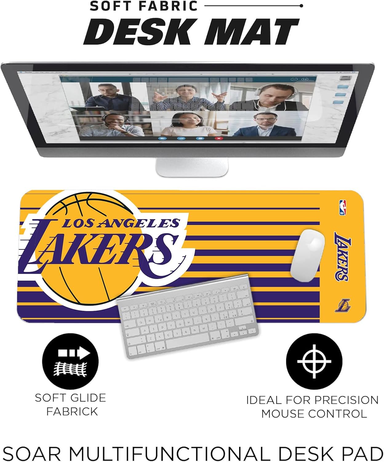 SOAR NBA Multifunctional Desk Mat for Desktop, (31.5"x12") - Ultra Soft Fabric with Non-Slip Rubber Backer - Water Resistant & Durable Nylon Stitching - Image 4