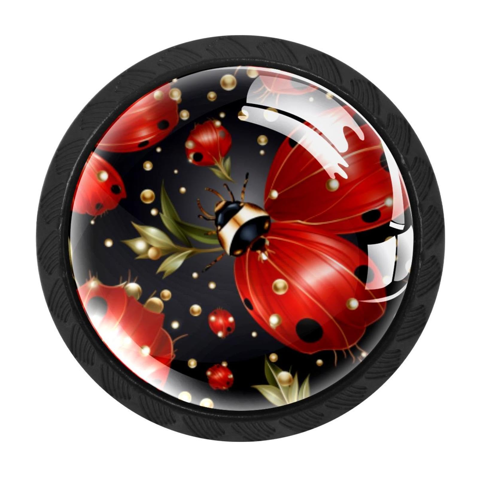CHENZZZZ Ladybird Colorful Drawer Pulls 4 Pcs Handle Glass Door Cabinet Knobs Home Office Kitchen Wardrobe Cupboard Hardware for Dresser Drawers