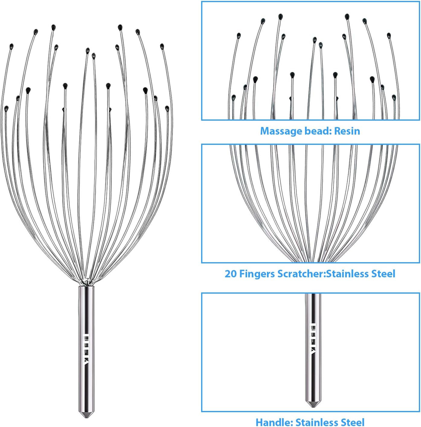 HEETA 2-Pack Head Scalp Massagers, 20 Fingers Scratcher for Deep Relaxation, Hair Stimulation and Stress Relief, Handheld Head Massager Scalp Scratcher (Silver & Silver) : Health & Household