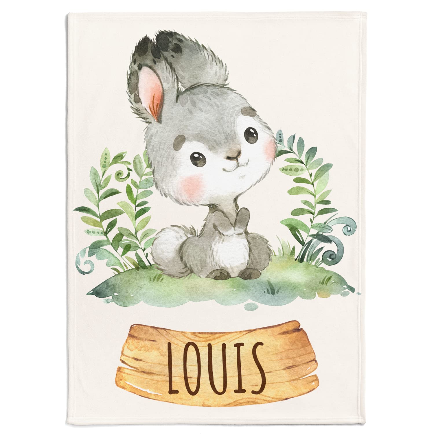 Personalisedog Personalisierte Babydecke mit beliebigem Namen, Hasenmotiv & und Hintergrundauswahl | Kinderdecke personalisierbar mit Wunsch Name | Baby Decke Namensdecke (Kaninchen), 80 x 110 cm