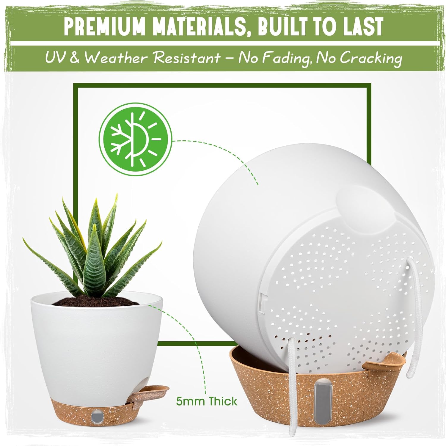 Self-Watering Pots for Indoor Plants 4 Pack, 6/8/10/12 Inch Outdoor Planters with Water Level Indicator & Deep Reservoir, Decorative Flower Pots for Home Decor (White, 12+10+8+6 Inch)