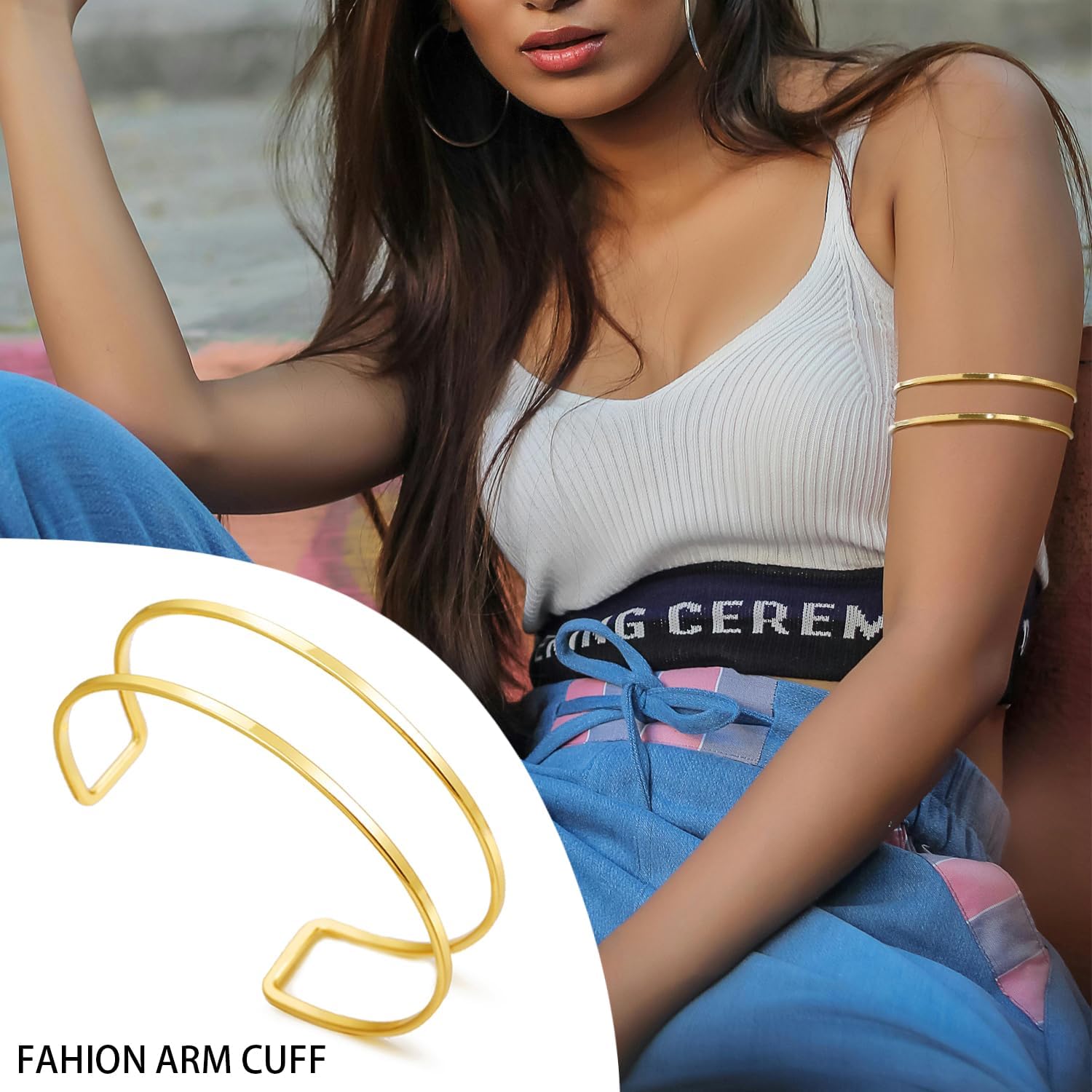 COLOYAN 4PCS Gold Arm Cuff for Women Upper Arm Bracelets Adjustable Minimalist Coil Armbands - Image 4