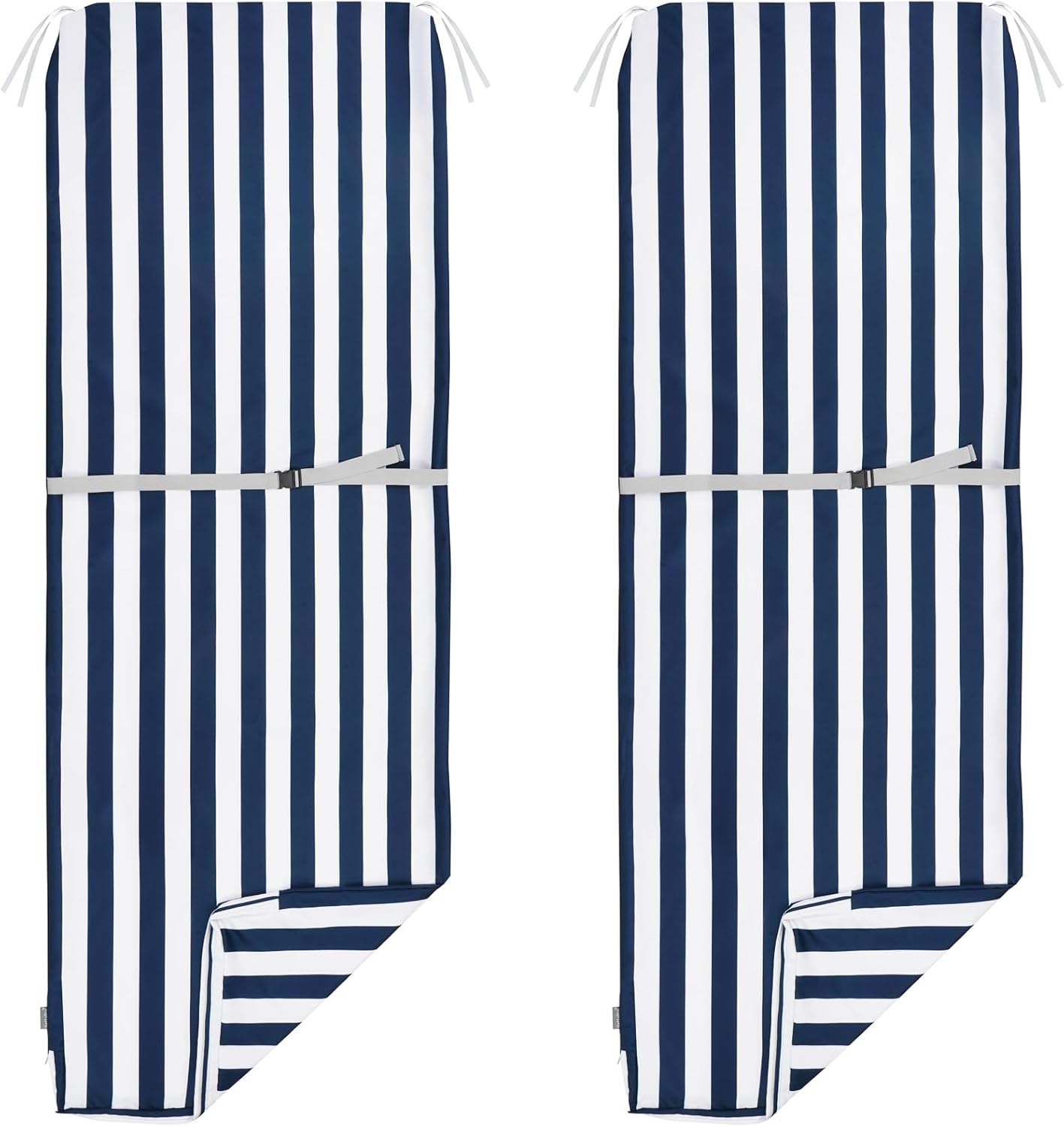 NettyPro Outdoor Patio Lounge Chair Cushion Covers Set 2 with Zipper and Tie, Water Repellent UV Resistant, 72 x 22 x 3 Inch, Replacement Cover Only, Stripes Navy Blue and White