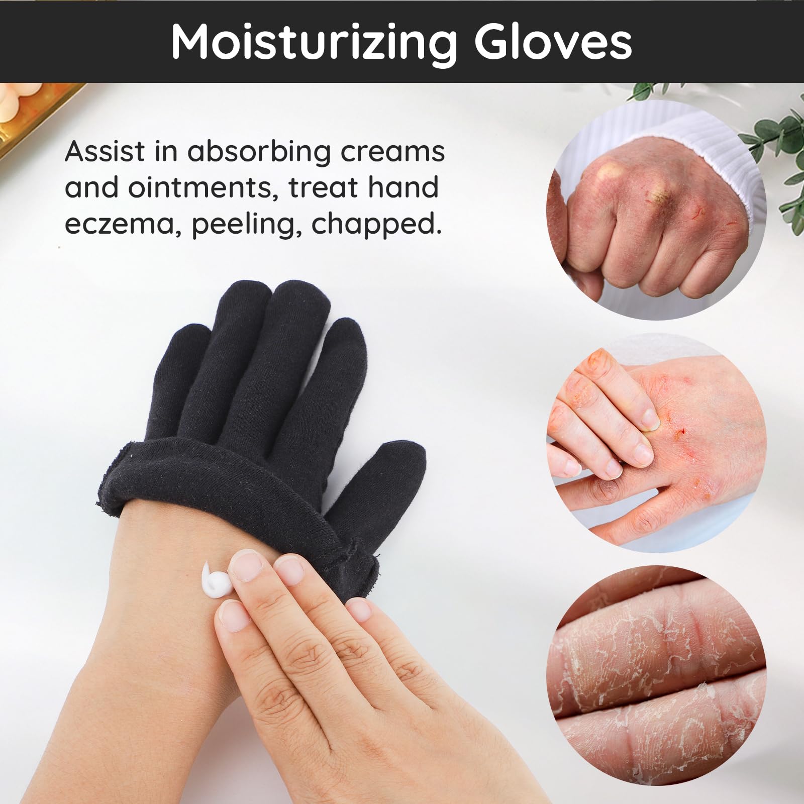 Segbeauty Guanti di Cotone per Dermatiti, 4 Paia Guanti Cotone Neri, Morbido e Traspiranti, con Elastico Braccialetto, per Mani Asciutte, Eczemi, Bellezza, Ispezione Gioielli (XL)
