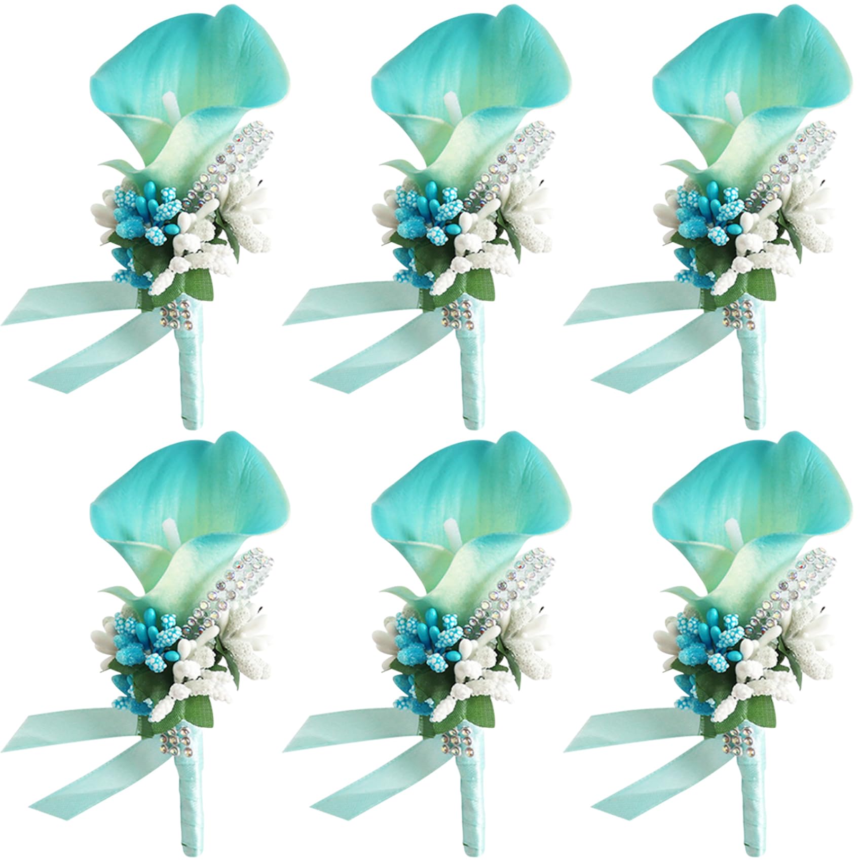 Boutonniere para Hombres Boda 6pcs Novio Boutonniere Azul Calla Lily Boutonniere Bolsillo Boutonniere para Fiesta de Fiesta de Fiesta Ceremonia Aniversario de la Boda decoración Azul Verde | Flores a