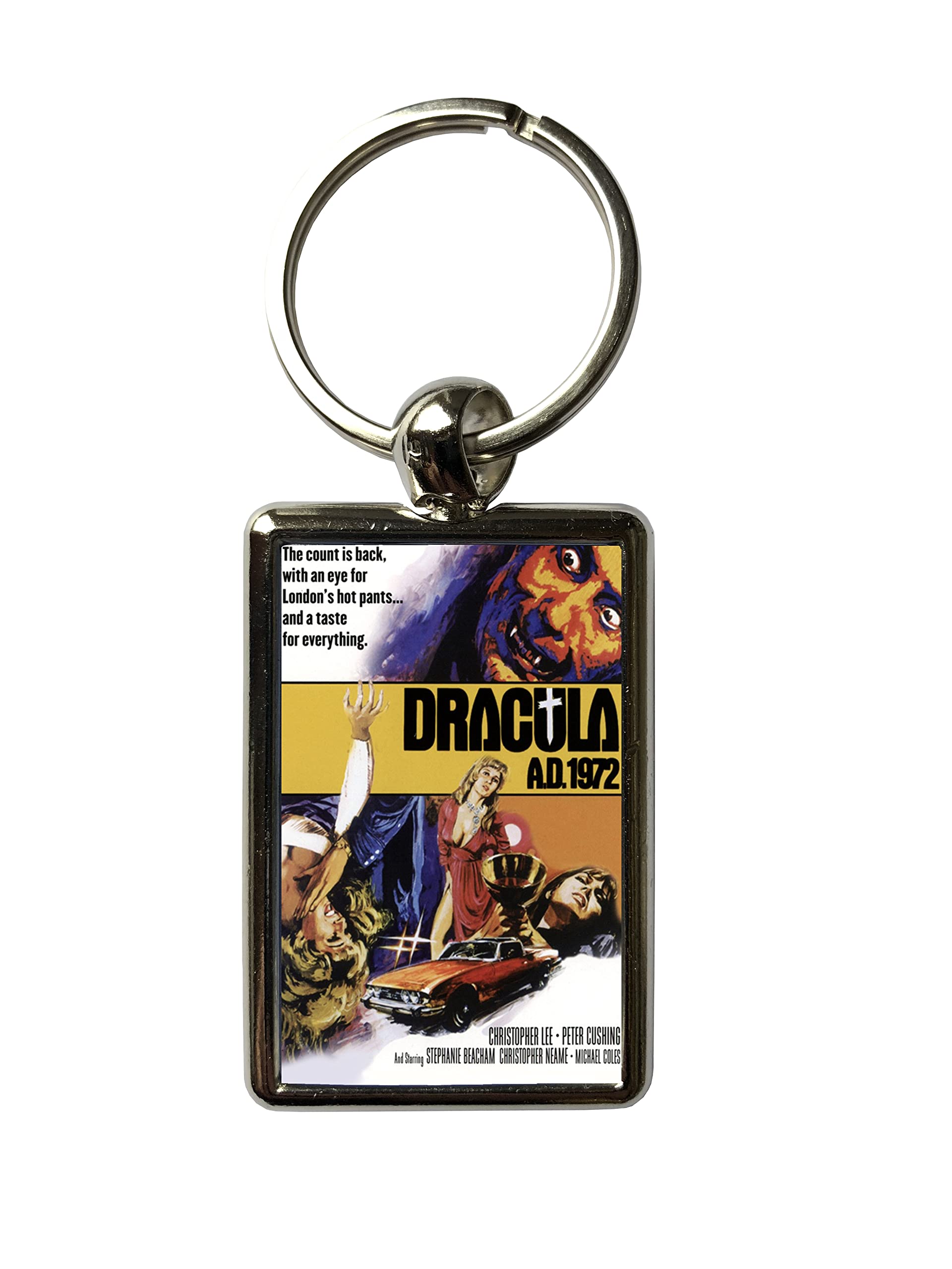 Super Universe Unisex Chrome Hammer Horror Dracula Ad 1972 Movie Poster Metal Keyring 3 X 4.5 Cm