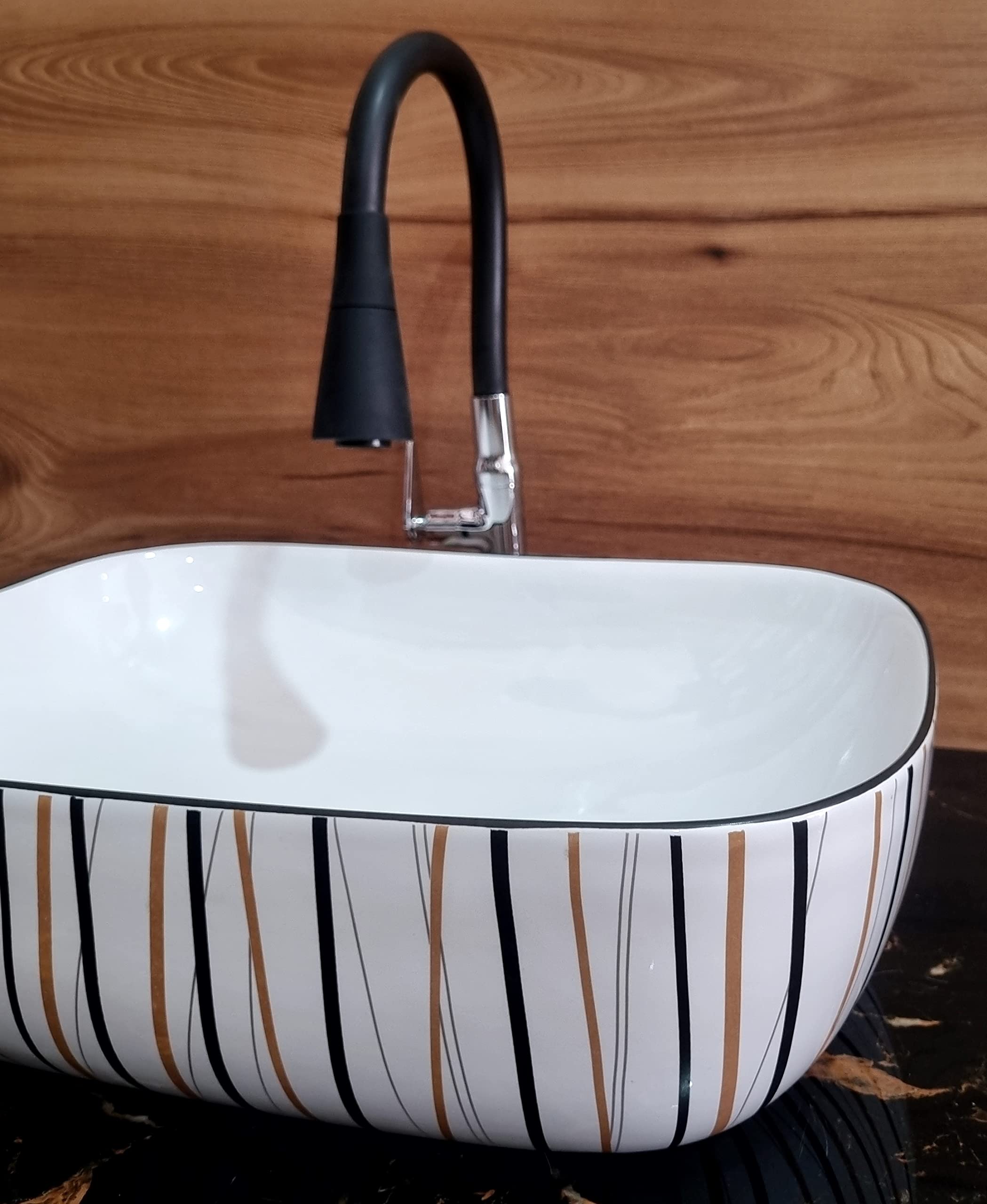 HISRE Table Top Wash Basin For Bathroom | Over Counter Top Wash Basin For Living Room | Washbasin Countertop | Tabletop Ceramic Bathroom Kitchen Sink (45 x 33 x 13 CM) (White - SKT4016), photo 3 of 4