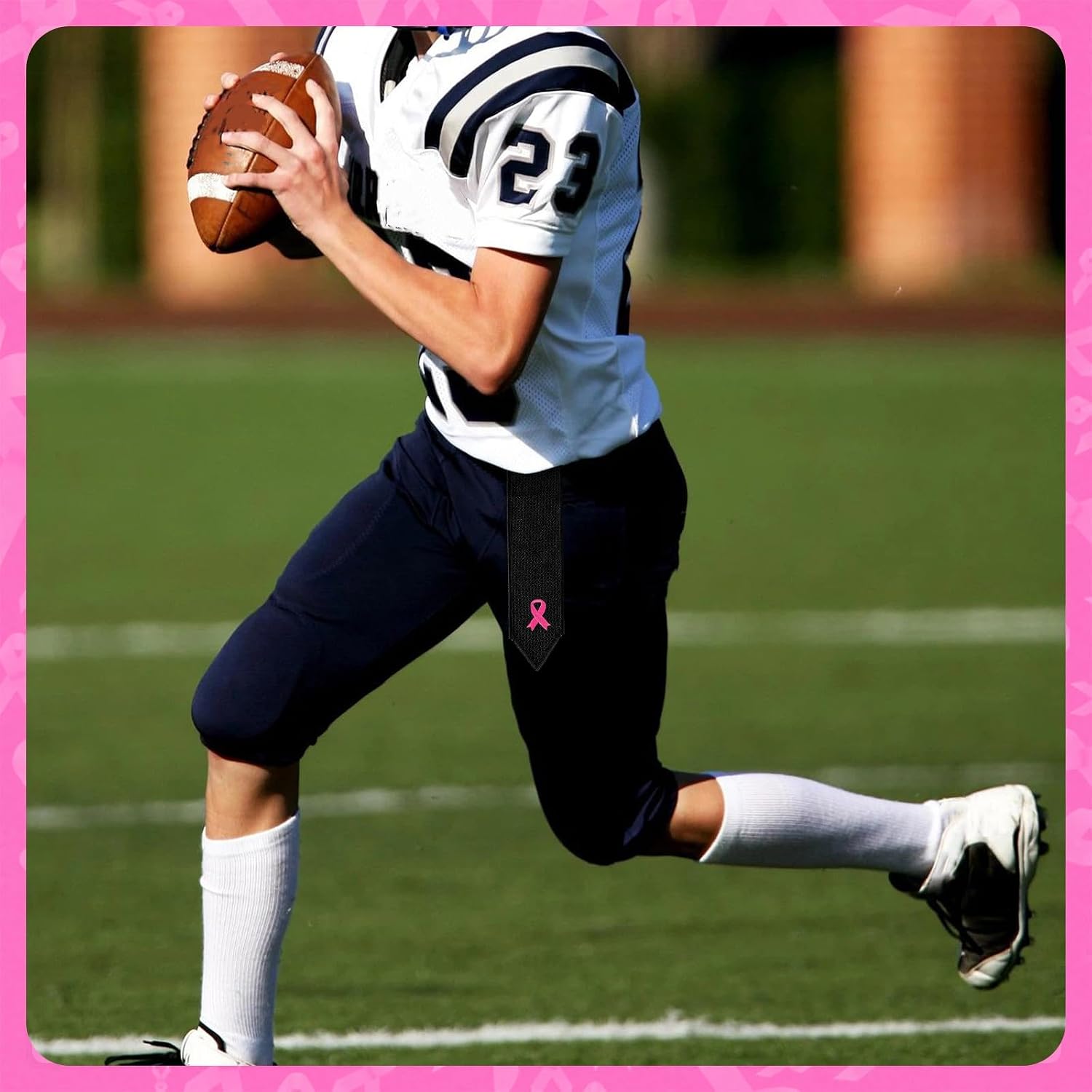 6 Pcs Black Football Streamer Towels Breast Cancer Awareness | Hook and Loop Fastener, Pink Ribbon Awareness Design, For Football Teams, Gym Yoga Golf Softball, Thin Sports Towel