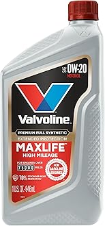 MaxLife Extended Protection High Mileage 0W-20 Full Synthetic Motor Oil 1 Quart