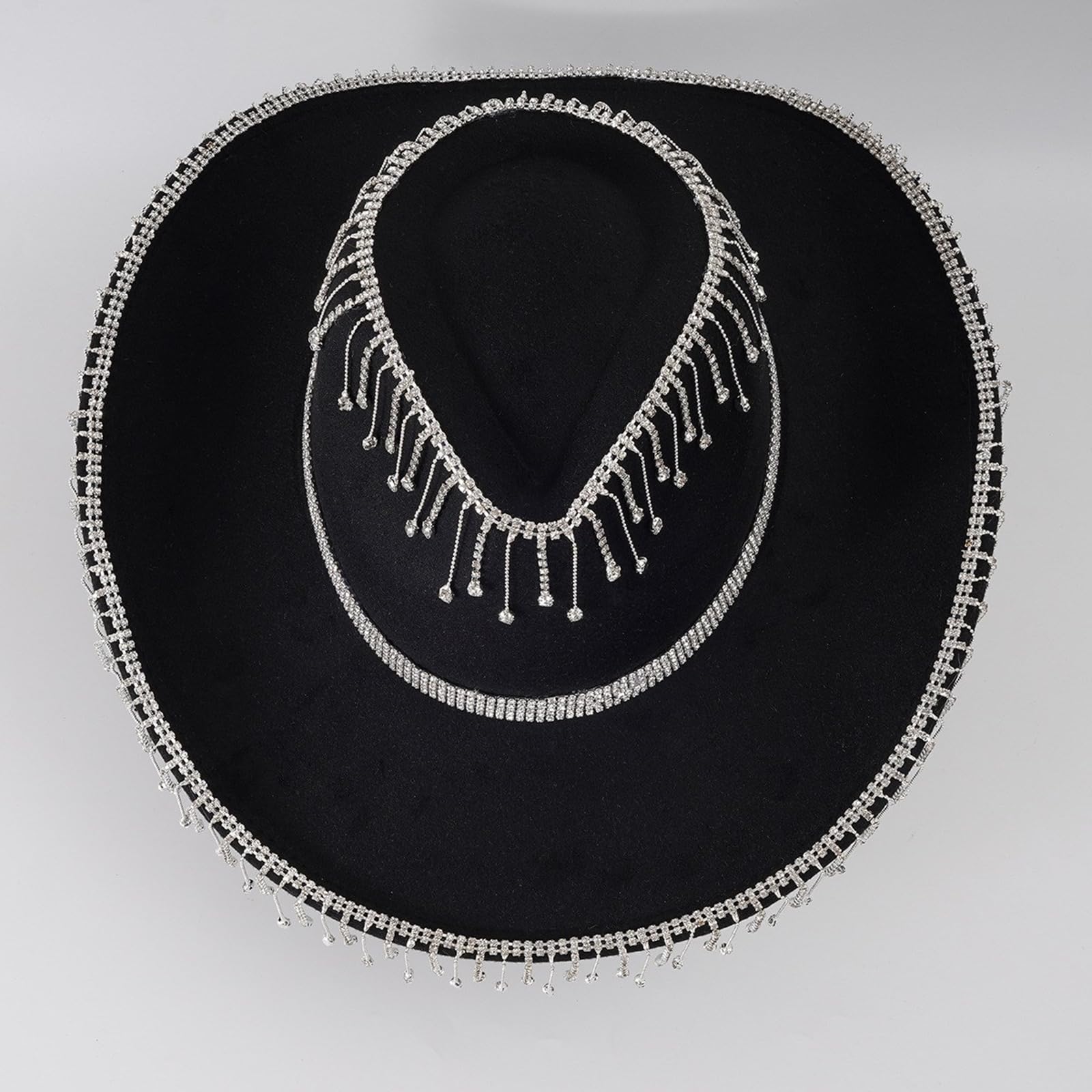 Sombrero ligero con flecos de diamantes de imitación para mujer, sombrero de fieltro para mujer, sombrero de fiesta occidental para hombre, resistente al viento