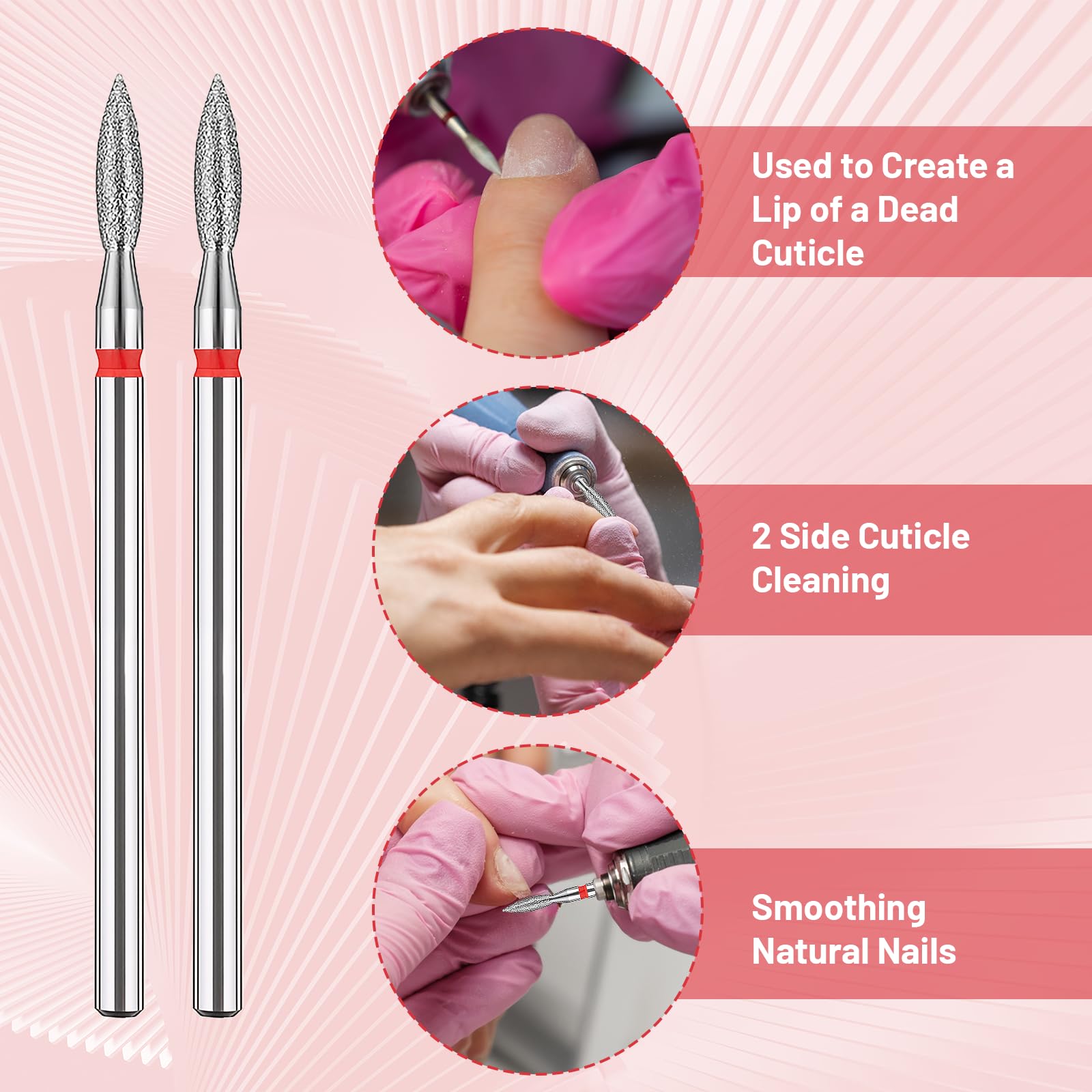 Grevosea Lot de 10 forets à cuticules, forets à ongles professionnels de 1,9 cm pour enlever les peaux mortes, outils de manucure et pédicure Argenté et rouge