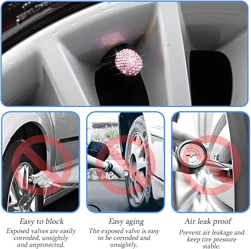 Miniatura 3 de AUCELI 4 tapones para válvulas de neumáticos de automóvil, diamantes de imitación de cristal, a prueba de polvo, cubierta de válvula de bicicleta