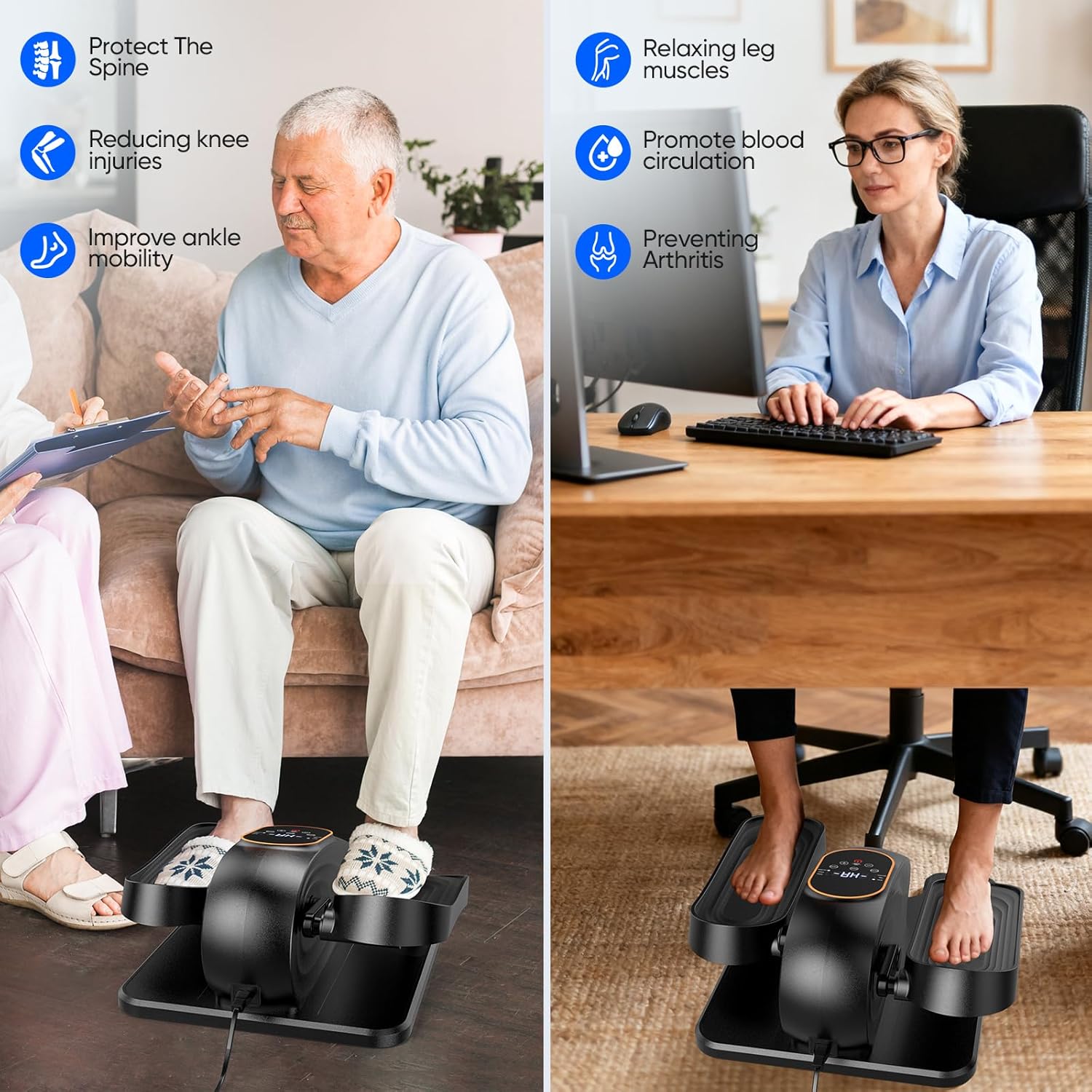 Electric Ellipse Leg Exerciser as Seen on TV, Under Desk Elliptical Machine with Quiet Motor, Remote Control & LCD Display - Portable Foot Pedal Exerciser for Seniors, Home Office Seated Workout