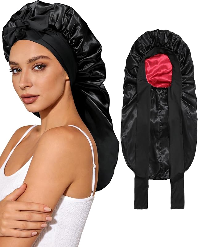 Touca de cetim longa reversível AWAYTR para dormir, modelo bicolor
