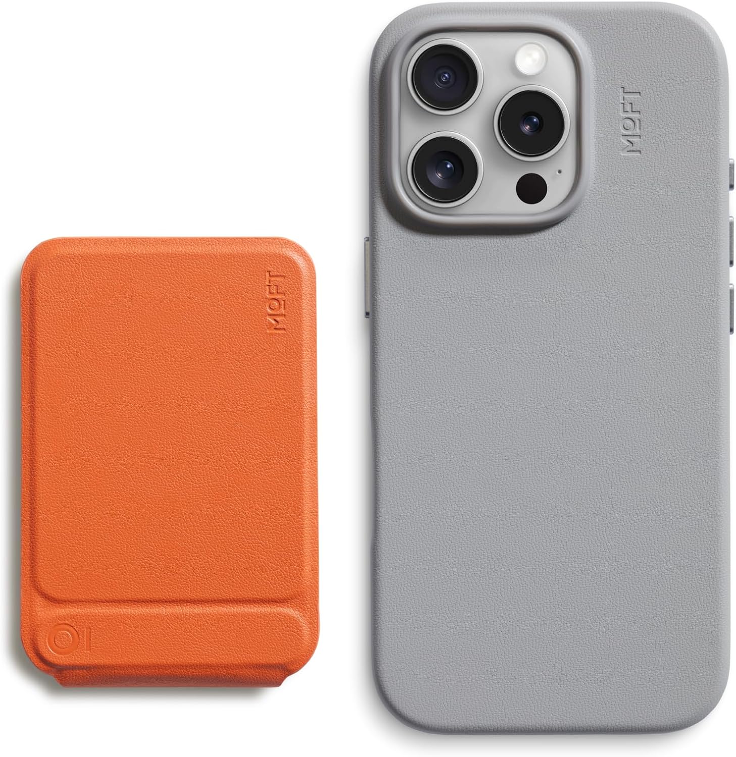 MOFT Phone Tripod Stand, MagSafe Wallet Tripod Stand, NFC-Supported Wallet Sunrise & Snap Case MOVAS™ Vegan Leather for iPhone 16pm Cement