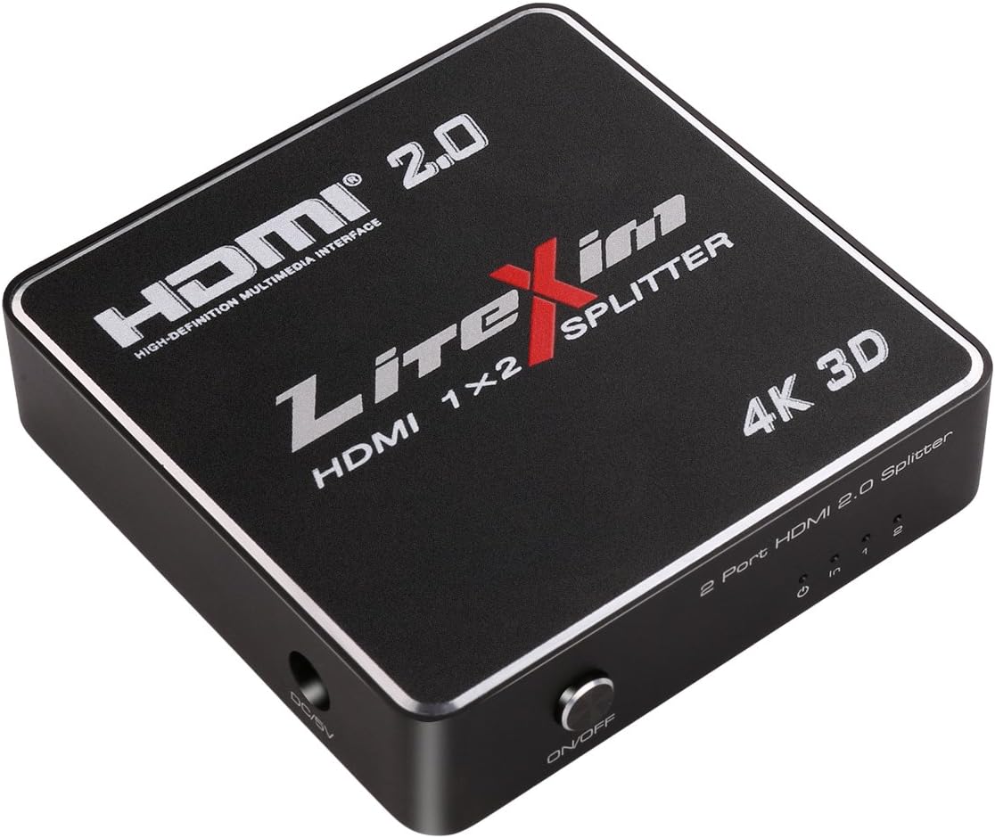HDMI 2.0 Splitter, LiteXim 1x2 HDMI Splitter Ver 2.0 Powered HDMI Splitter Amplifier 1 In 2 Out Signal Distributor Certified for 4k x 2K@60Hz & 3D Support