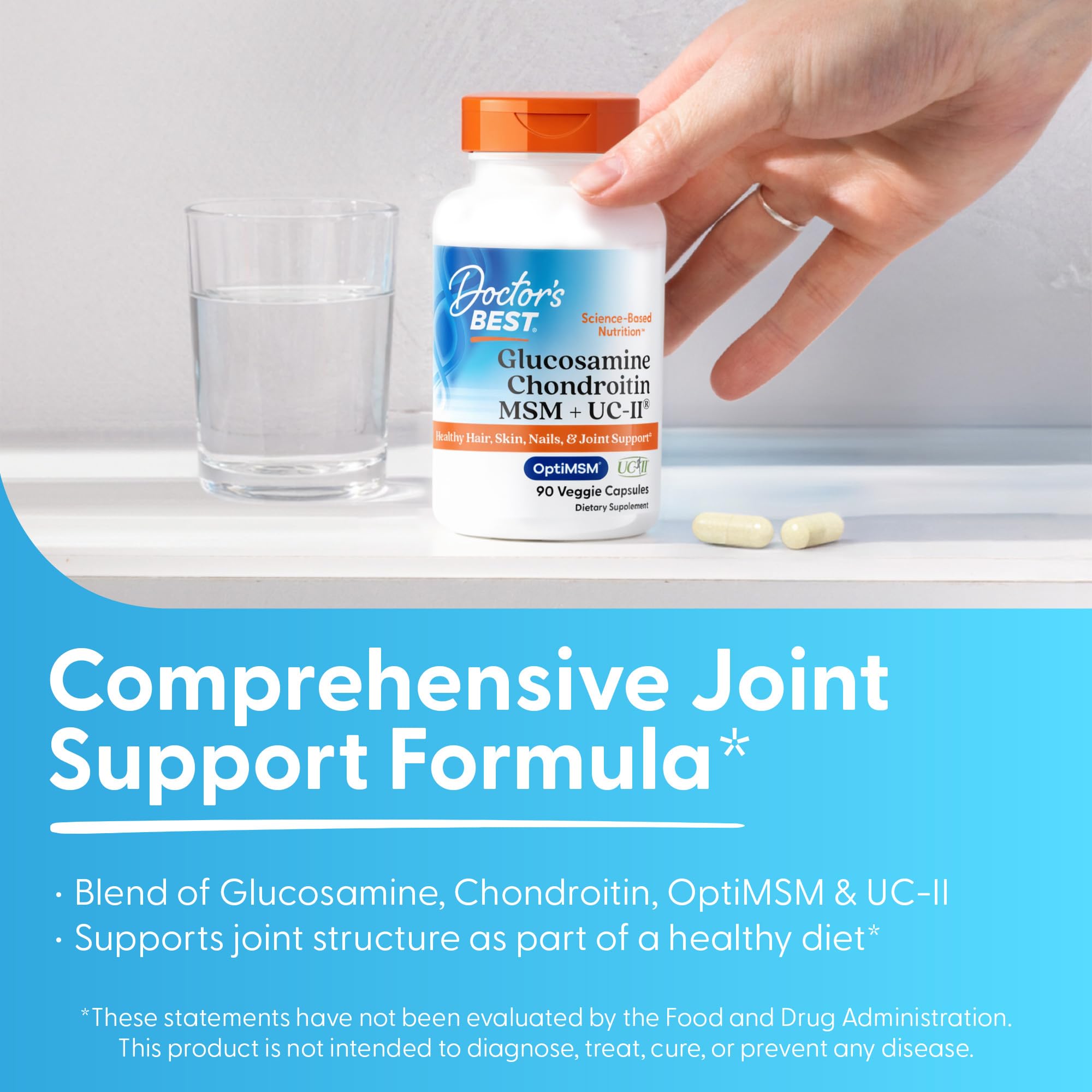Doctor's Best Glucosamine Chondroitin MSM + UC-II, Non GMO, 90 Veg Capsules — Amazon image 3