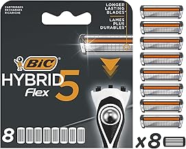 Bic Hybrid 5 Flex Men's Razor Refills with 5 Moveable Nano-Tech Titanium Blades - Box of 8 Cartridges, Black/White