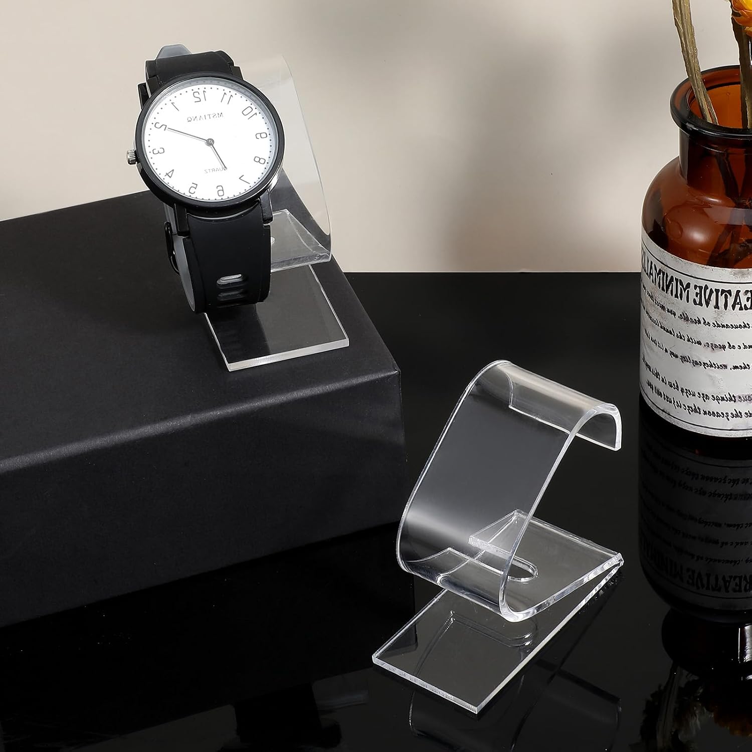 2 Pcs Watch Stand, Clear Acrylic Watch Display, Single Portable Watches Display Stand, Simple Bracelet Holder Stands for Men Women Home Bedroom Office Desk Watches Decoration image 4