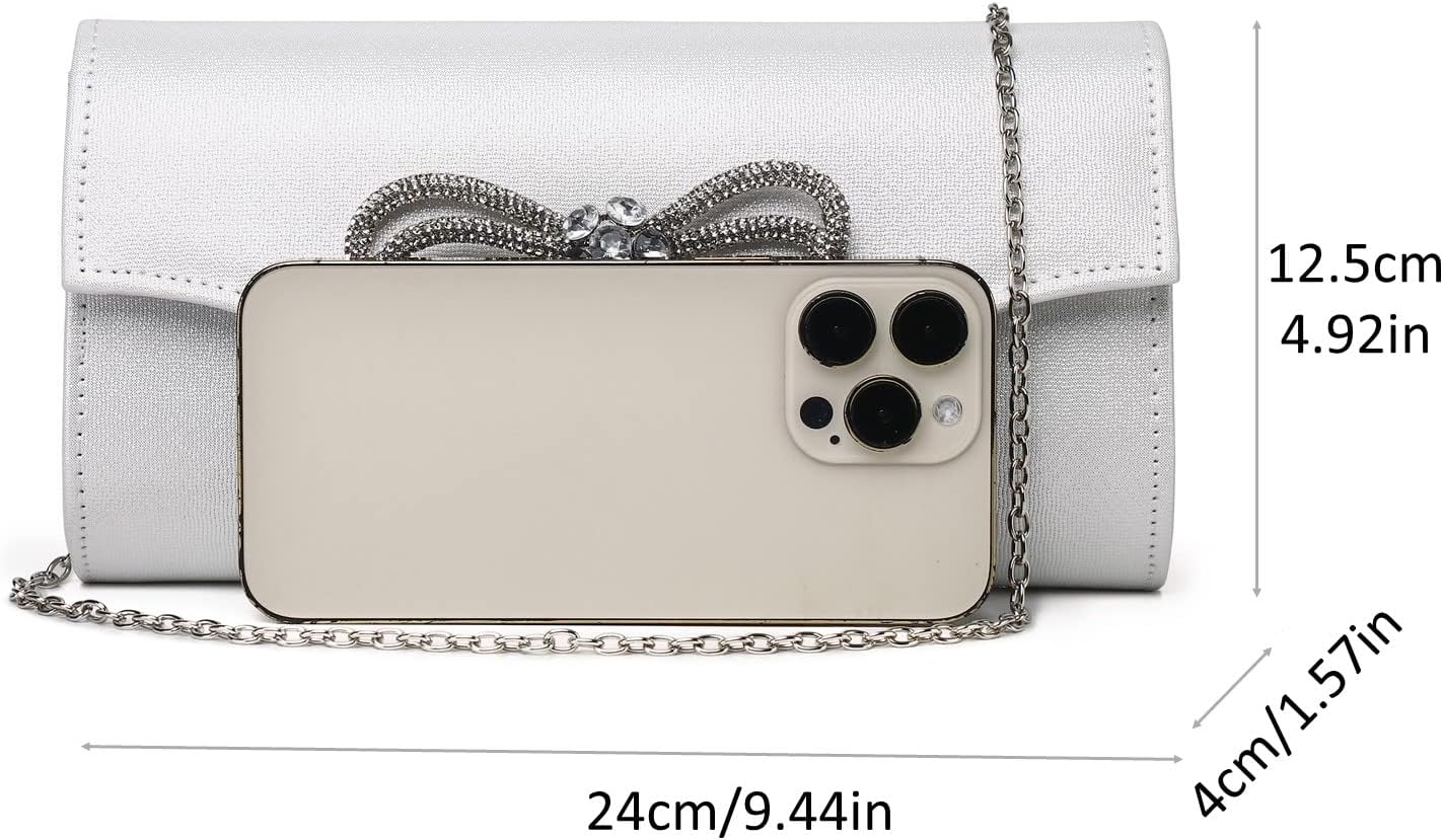 Women Evening Handbag Shiny Crystal Bow Flap Clutch Purse for Women Wedding Party Prom Purse - Image 5