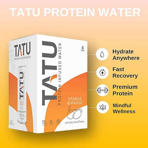 Miniatura 4 de TATU Paquete de 4 unidades de agua con infusión de proteína lista para beber. 0.53 oz de aislado de proteína de suero de leche, 0.00 oz de azúcar,