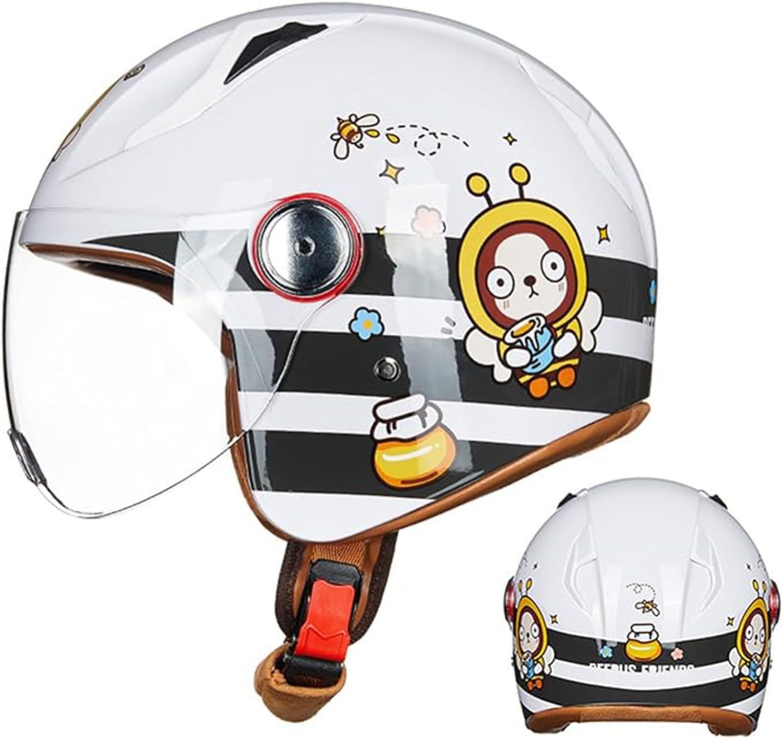 Kinderen Motorhelm Scooterhelm Jethelm Met Zonneklep, Meisjes Scooterhelm Jongen Bromfietshelm, Voor 3 Jaar - 12 Jaar Kind B,48-55cm