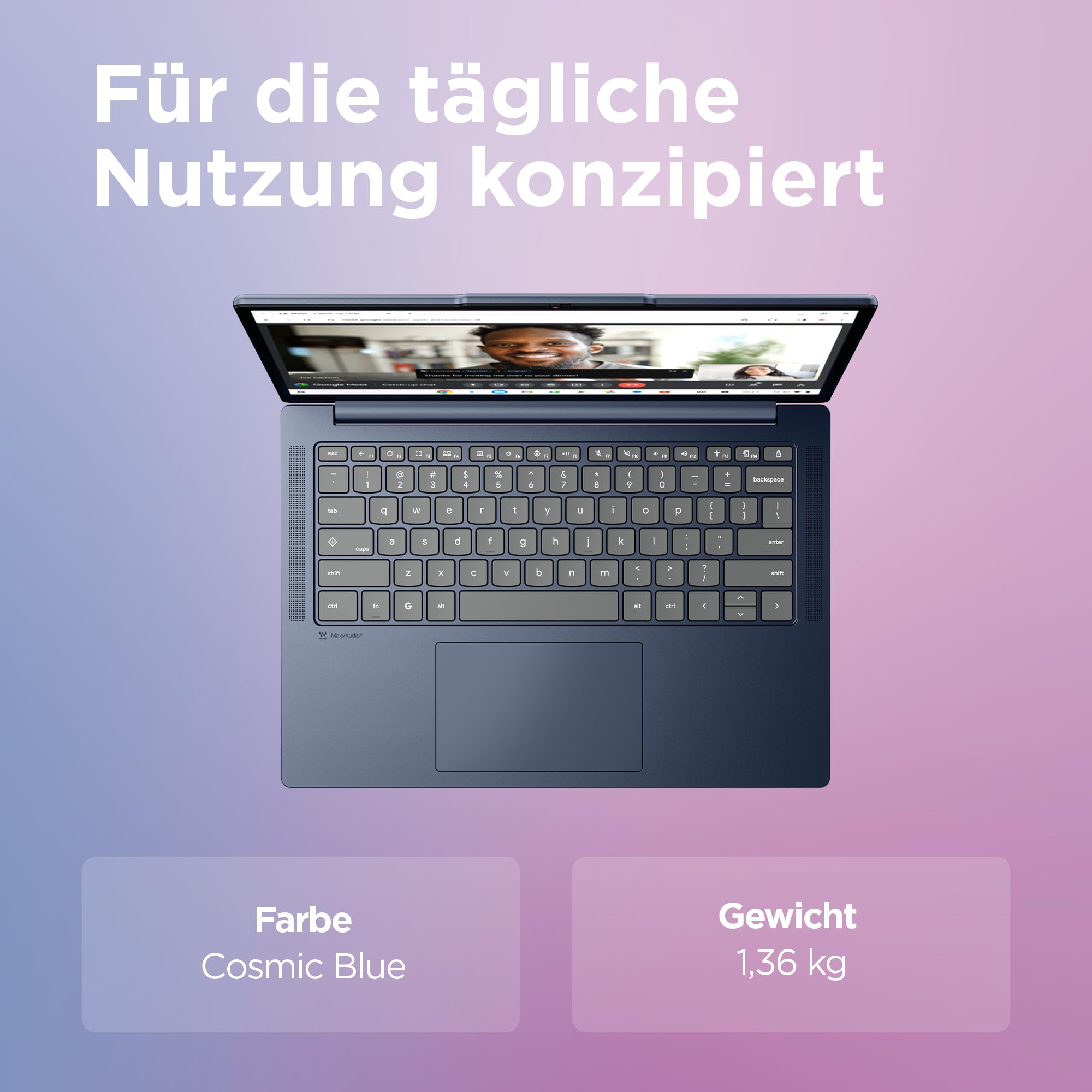 Lenovo Chromebook Laptop | 14" WUXGA Display | MediaTek Kompanio 540 | 4GB RAM | 128GB SSD | ARM Mali-G57 MC3 Grafik | ChromeOS | QWERTZ | exkl. Farbe in Cosmic blau | 3 Monate Premium Care