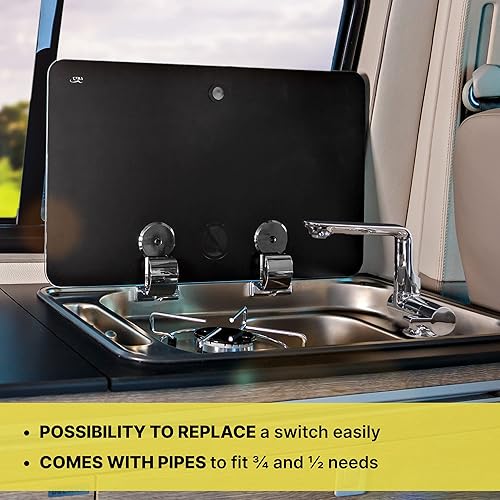 Miniatura 5 de Grifo de agua de 12 V con microinterruptor Grifo de cocina RV de latón macizo (5 bares) Grifo eléctrico de agua de 12 voltios con interruptor