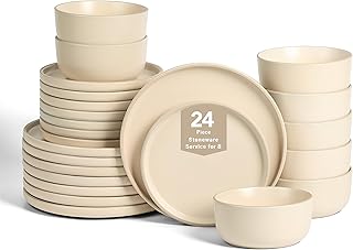 Amber 24-Piece Dinnerware Set Stoneware, Dishwasher and Microwave Safe P...