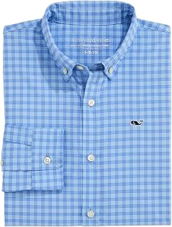 vineyard vines Boys' Lemon Shark Gingham Featherweight Performance Shirt (Toddler/Little Kid/Big Kid)