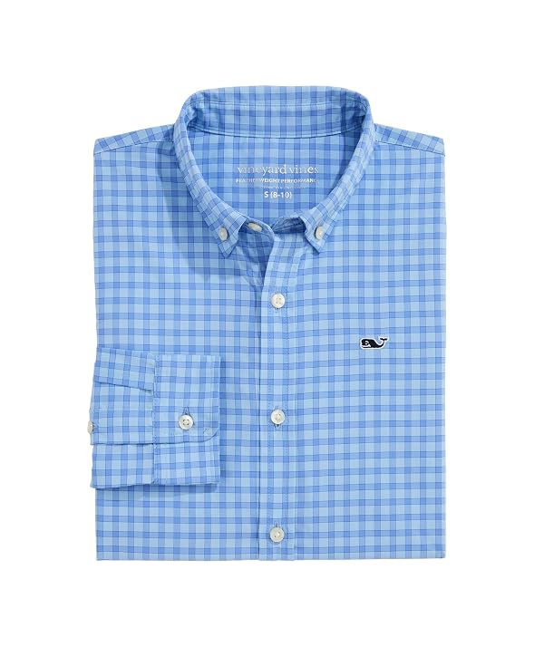vineyard vines Boys' Lemon Shark Gingham Featherweight Performance Shirt, Jake Blue, 7 by vineyard vines - Used condition - US$48.90