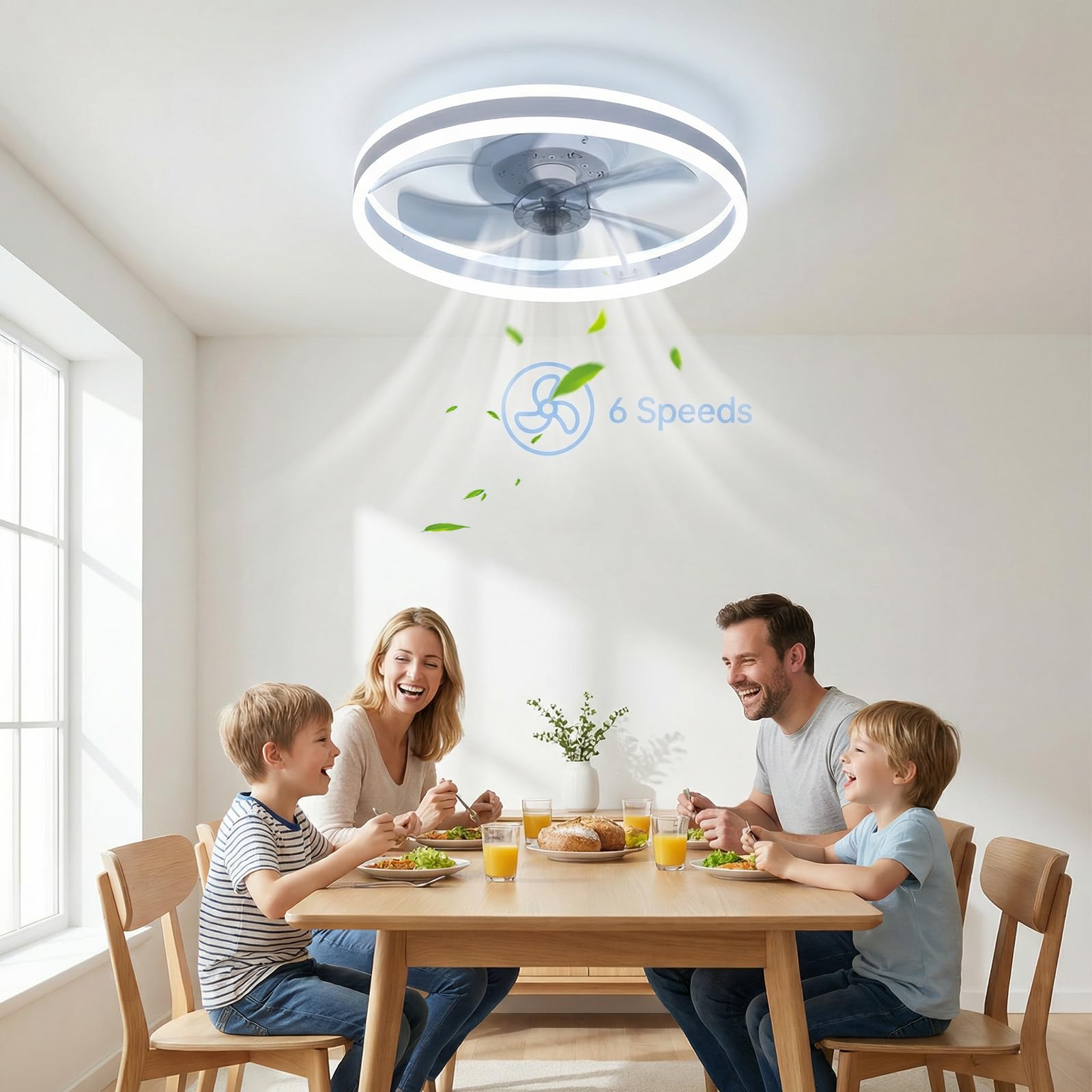 Deckenventilator Mit Beleuchtung,Ventilator Deckenleuchte,3 Farbtemperatur und 6 Geschwindigkeiten LED Deckenventilator mit Lampe,APP/Fernbedienung Leise Dimmbar Ventilator Deckenlampe (weiß, 50CM)
