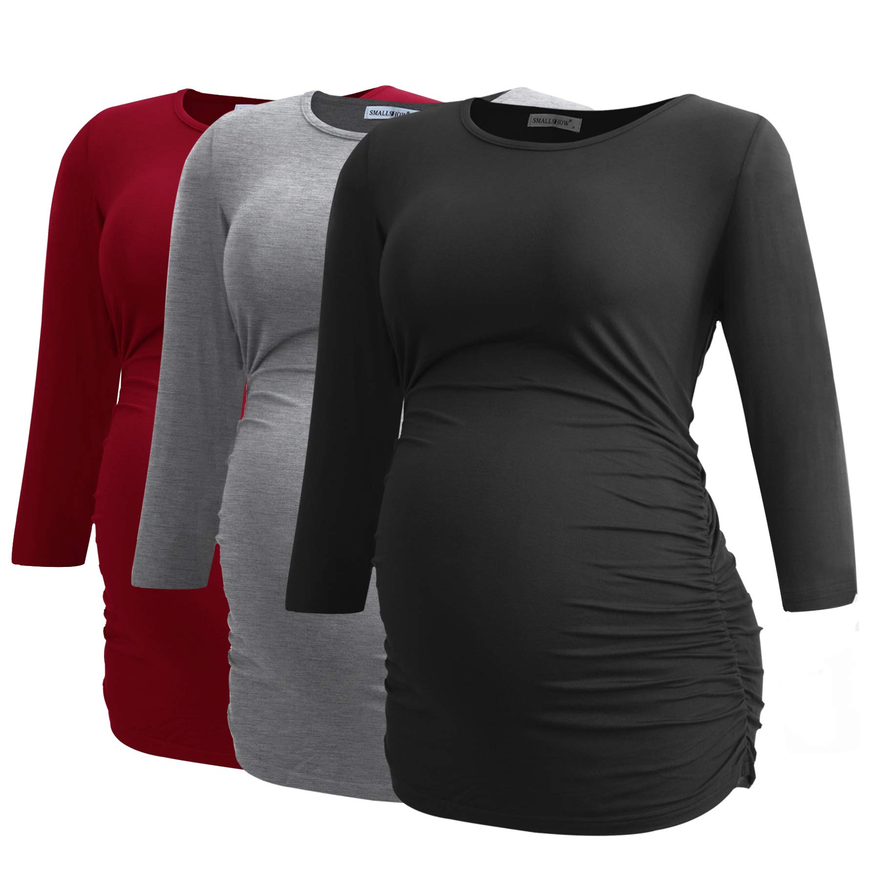 Smallshow Maternity Clothing Tops Side Ruched Pregnancy Clothes for Women 3-Pack — view 40