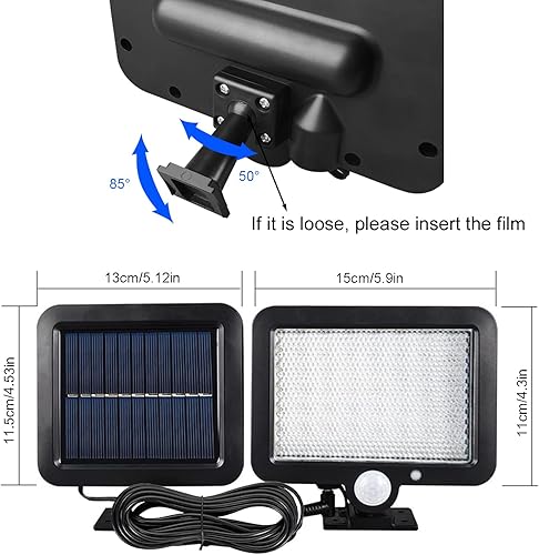 Miniatura 8 de Luz solar para exteriores, 56 LED de 700 lúmenes, luz de pared de seguridad solar, detector de movimiento, IP65, impermeable, sensor de ángulo de