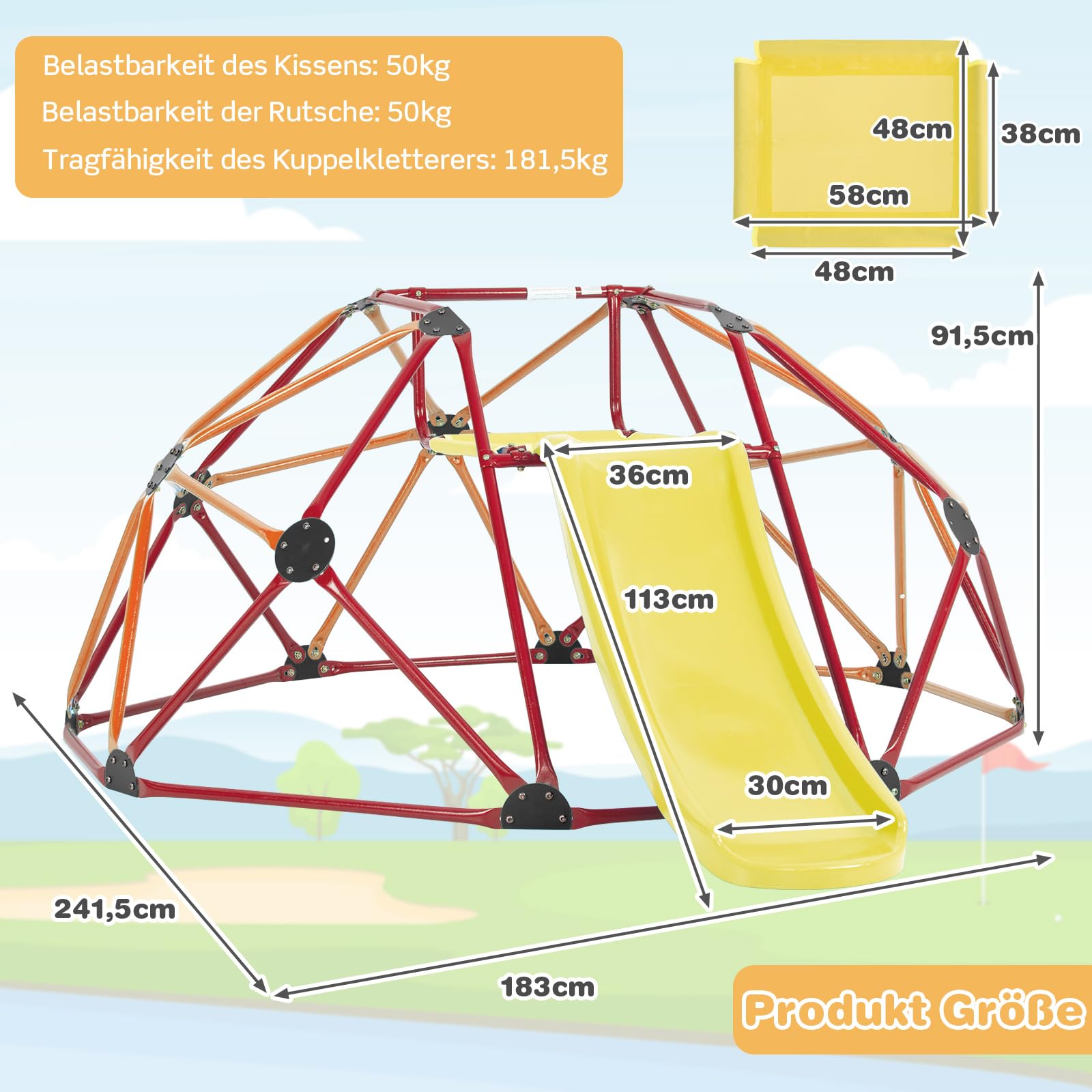 GOPLUS Struttura da arrampicata, torre da arrampicata con scivolo, cupola da arrampicata con piattaforma in tessuto e bordi lisci, struttura per gattonare e arrampicata, parco giochi per bambini a