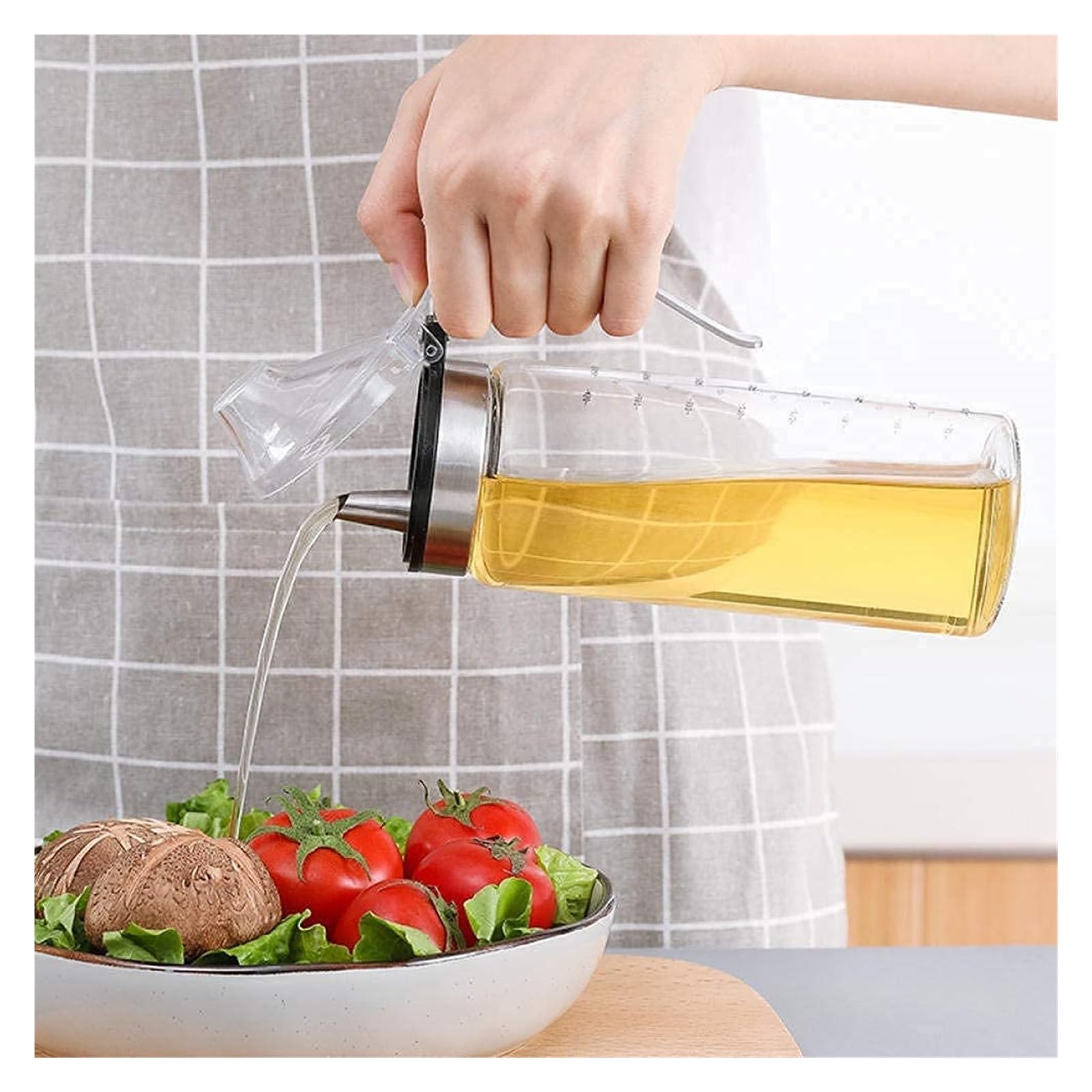 Dispenser per Olio e aceto, Bottiglia di Vetro con Tappo, Contenitore per condimenti a Tenuta stagna con identificazione della Linea di Scala