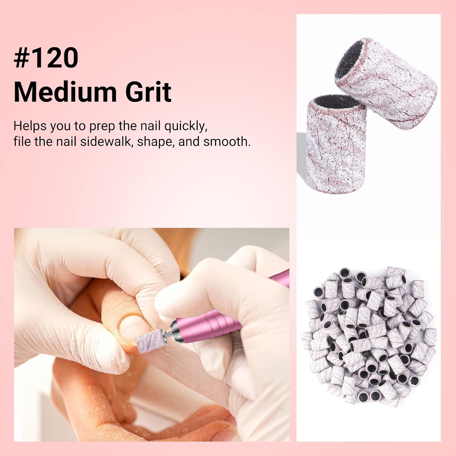 MelodySusie 100 Pcs Nail Drill Bits Sanding Bands for Nail Drill 120 Medium Grit Nail File Sanding Bands for Acrylic Nails Gel Manicures and Pedicure
