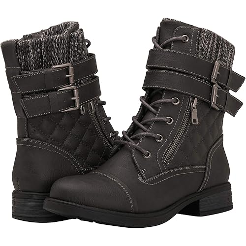 GLOBALWIN Women's Fashion Low Heels Lace Up Ankle Boots